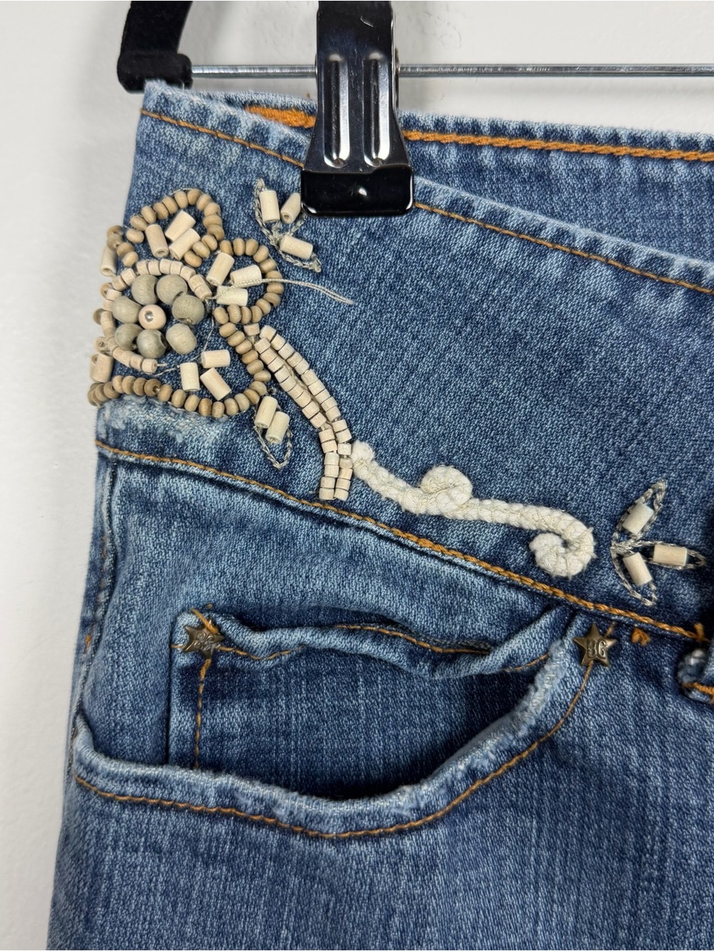 Vintage Y2K Decoded Blue Denim Flare Jeans Beaded Low Rise Boho Festival 9/10 - Picture 7 of 10